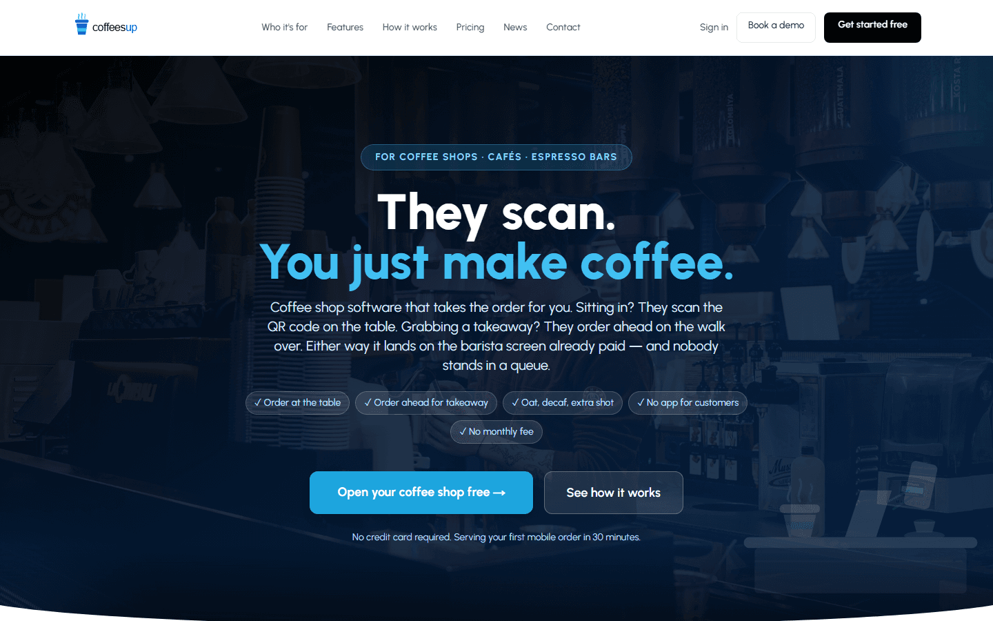 CoffeesUp coffee shop ordering platform homepage