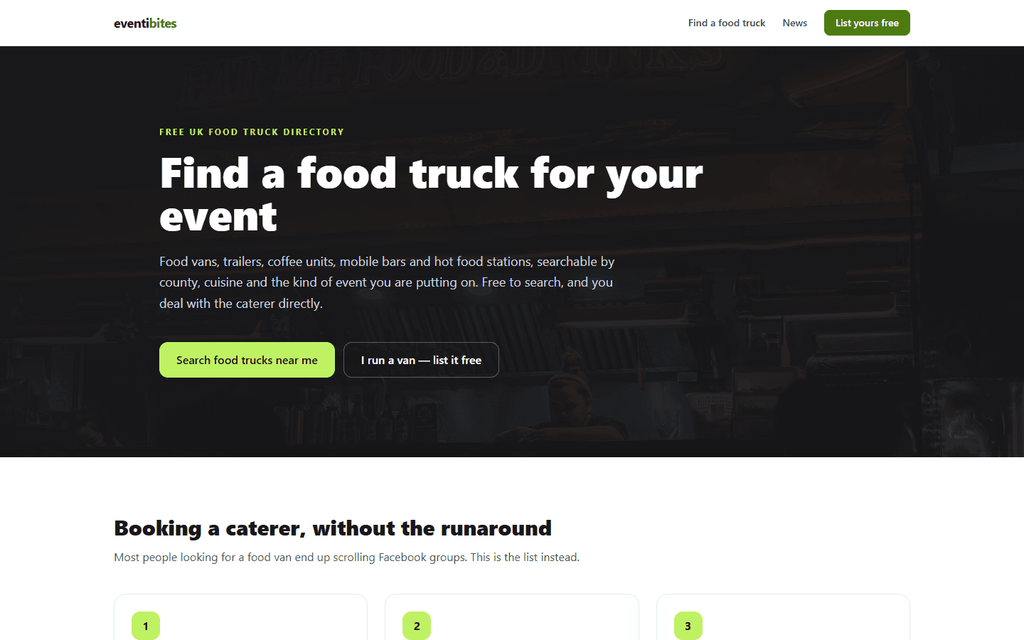 Eventibites UK food truck and mobile caterer directory homepage